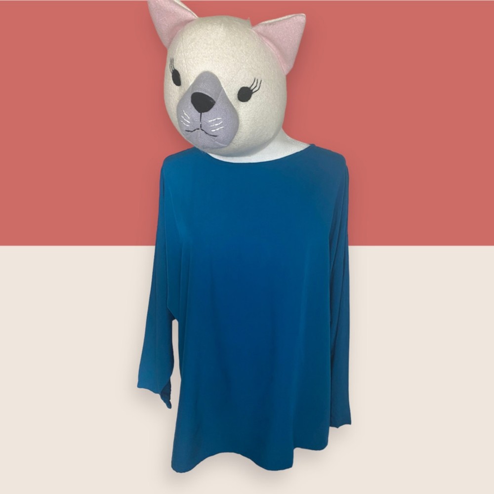 💙 VTG THIN AIR RAYON LONG DOLMAN SLEEVE BLOUSE BLUE